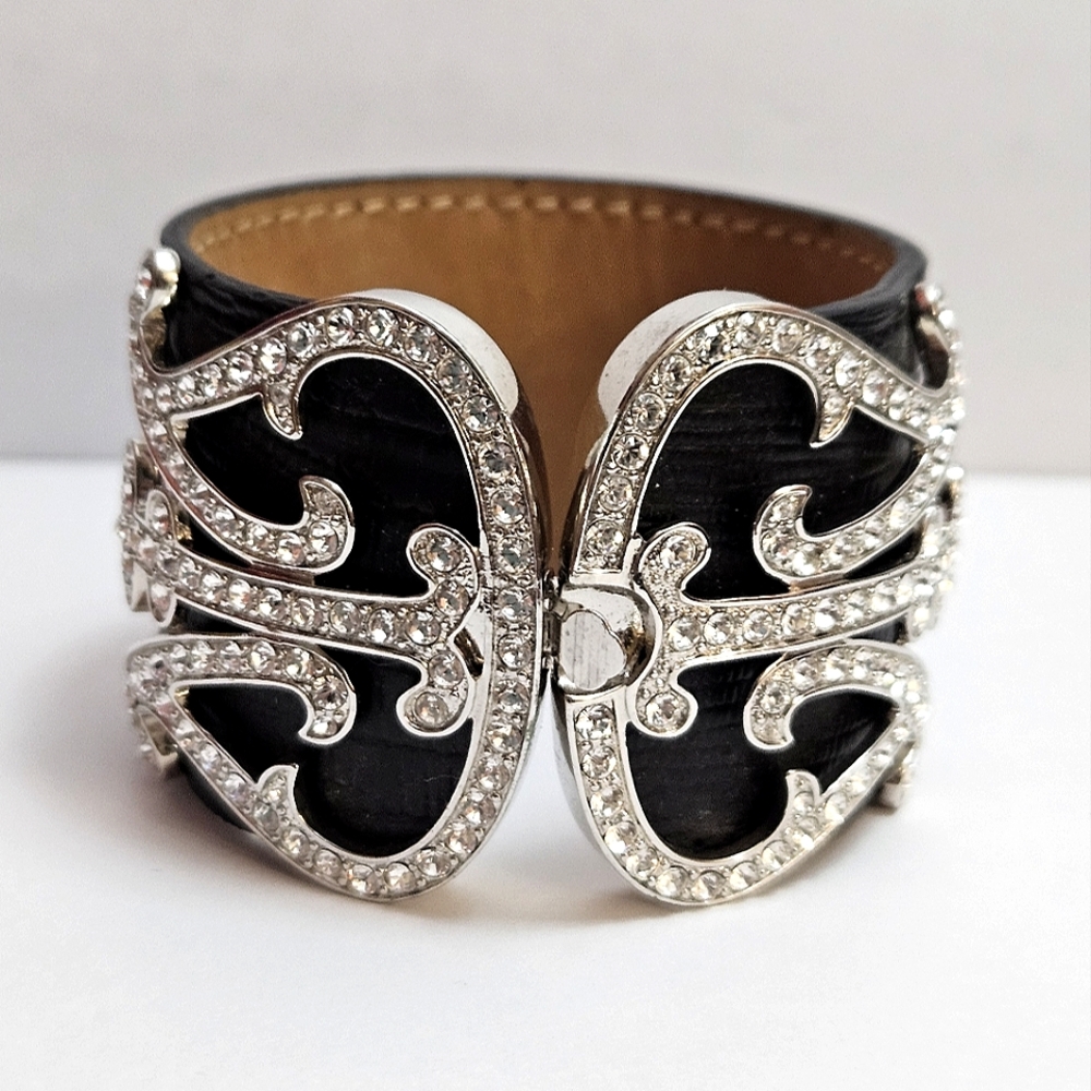 Butler - Hallmarked Leather and Rhinestone Statement Cuff Bracelet